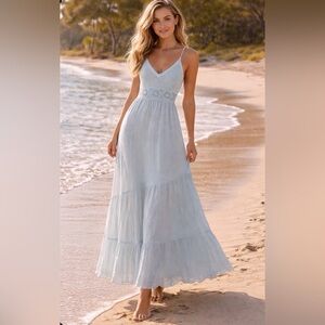 Hollister Light Blue Crochet Bodice Maxi Dress